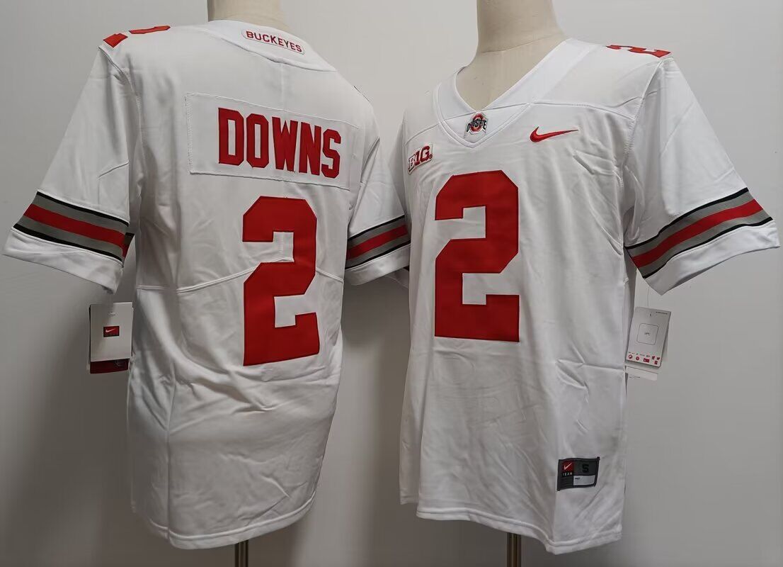 NCAA Men Ohio State Buckeyes 2 Caleb Downs white Nike jersey